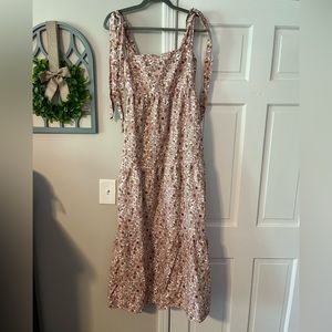 Shoulder Tie Maxi Linen Floral Dress